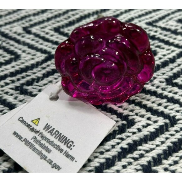 Other - Glass Rose Shaped Cabinet Knob/Dresser Drawer Pull - 1.5 Inch Diameter - Fuchsia
